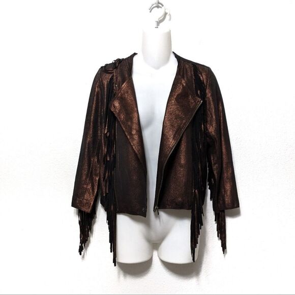 CLEOBELLA Everly Metallic Leather Fringe Jacket S - Picture 2 of 10